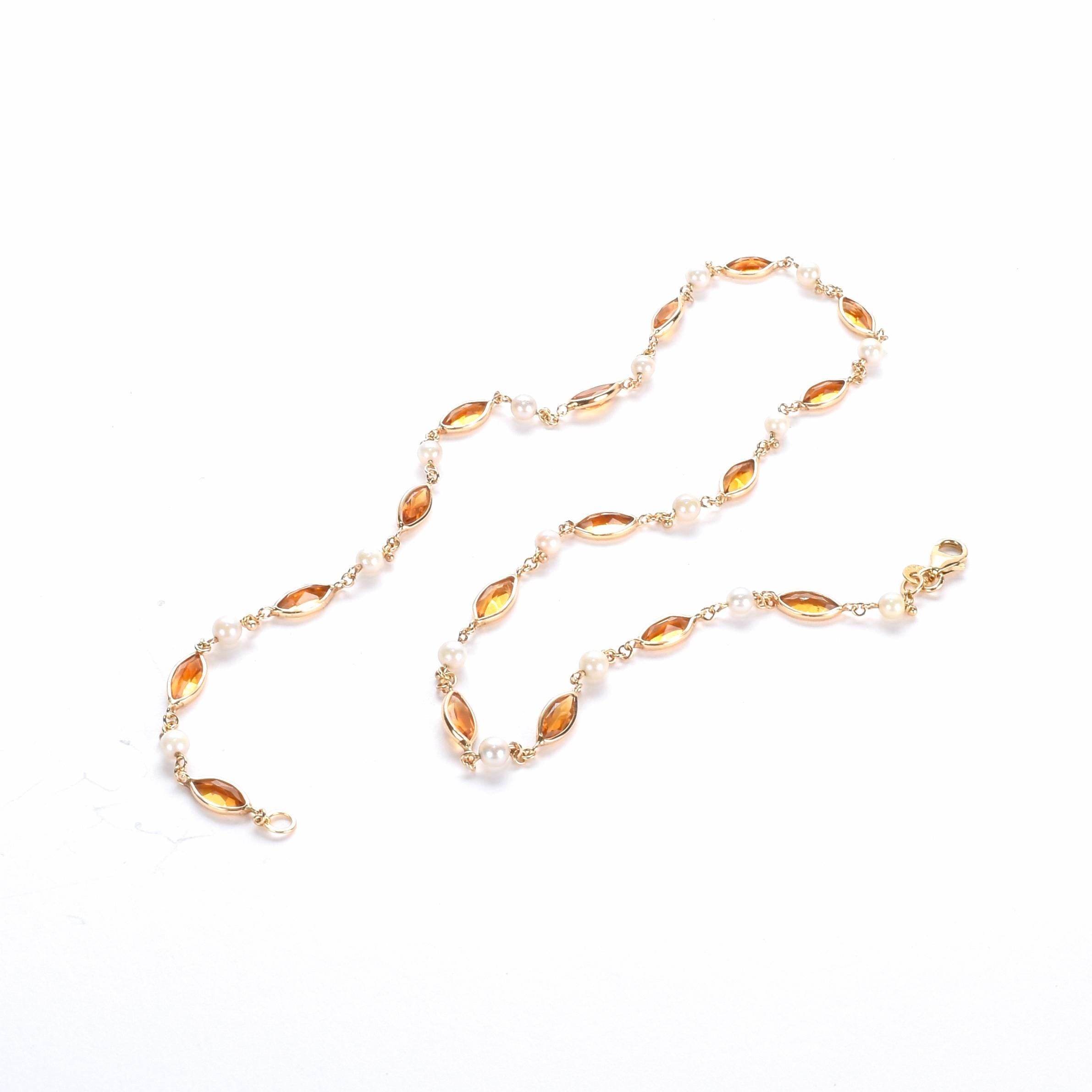 14K Gold Citrine and Pearl Beaded Necklace
