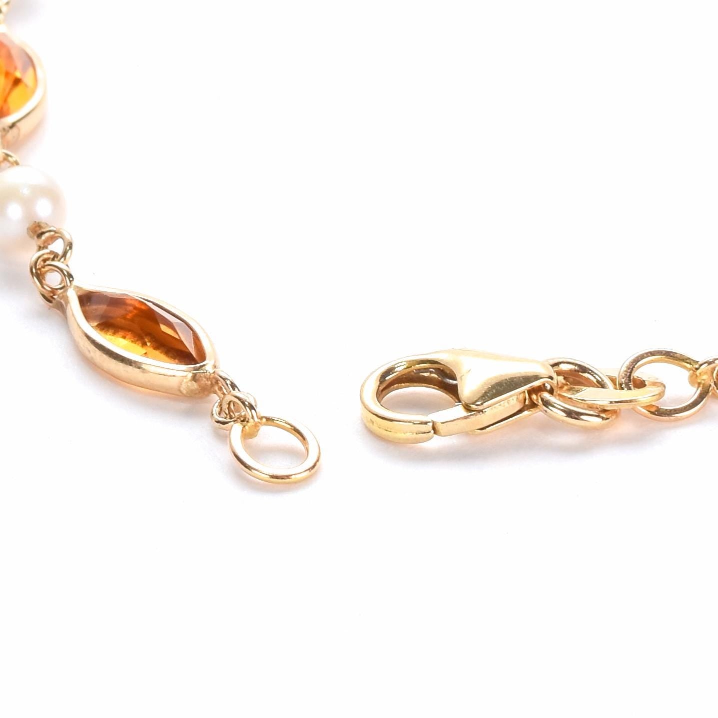 14K Gold Citrine and Pearl Beaded Necklace