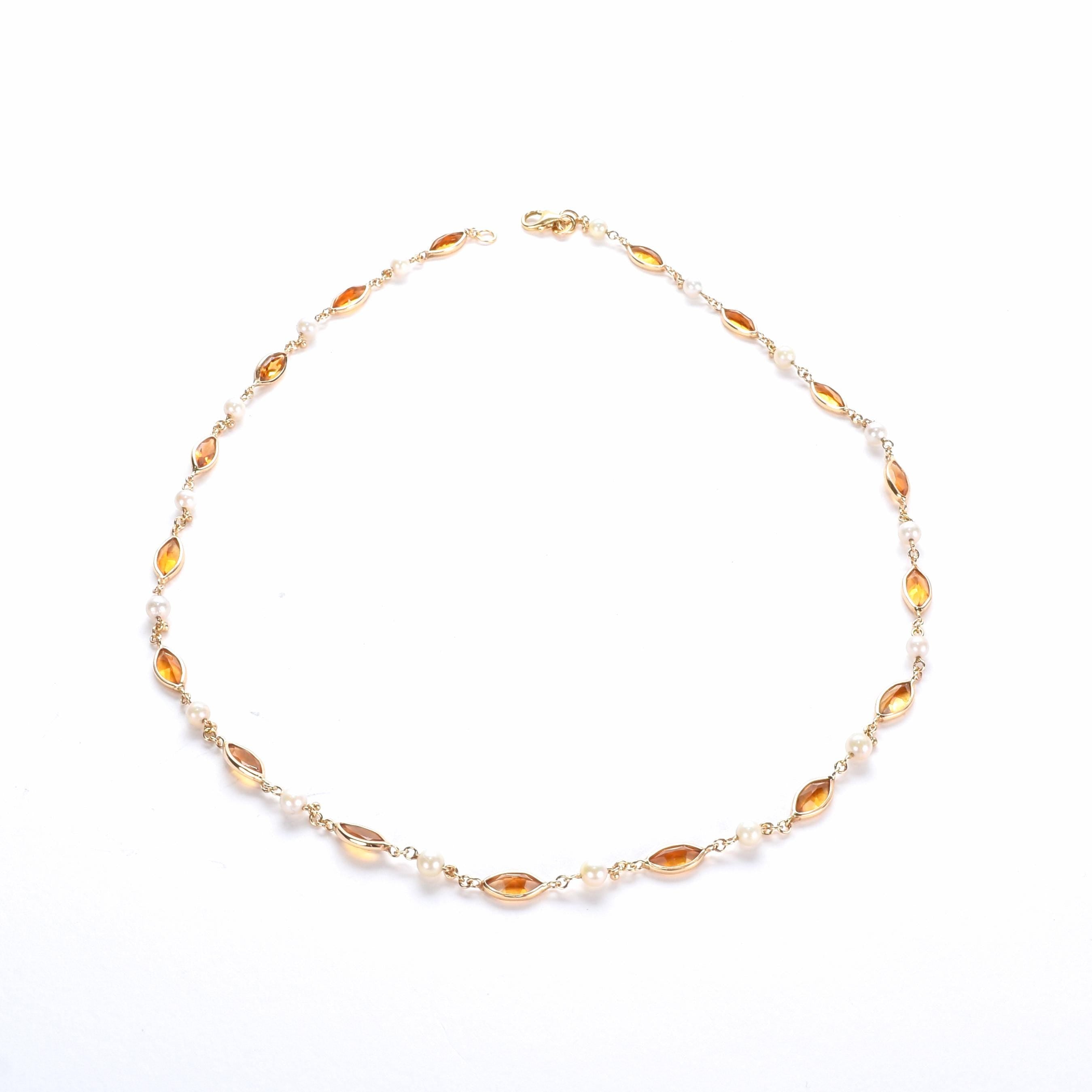 14K Gold Citrine and Pearl Beaded Necklace