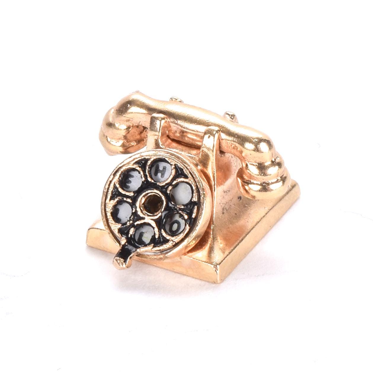 14K Gold Articulating Rotary Phone Pendant Charm