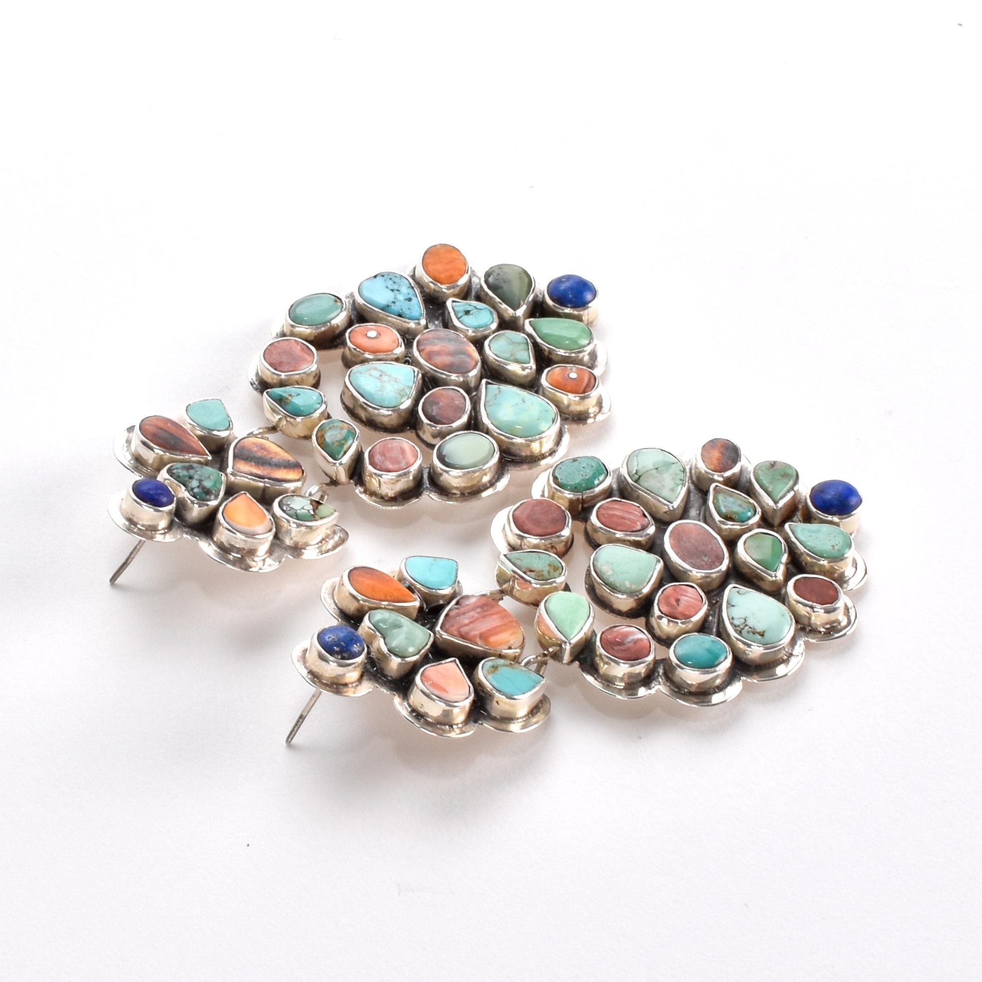 1970s Oscar Betz Multi-Stone Silver Chandelier Earrings