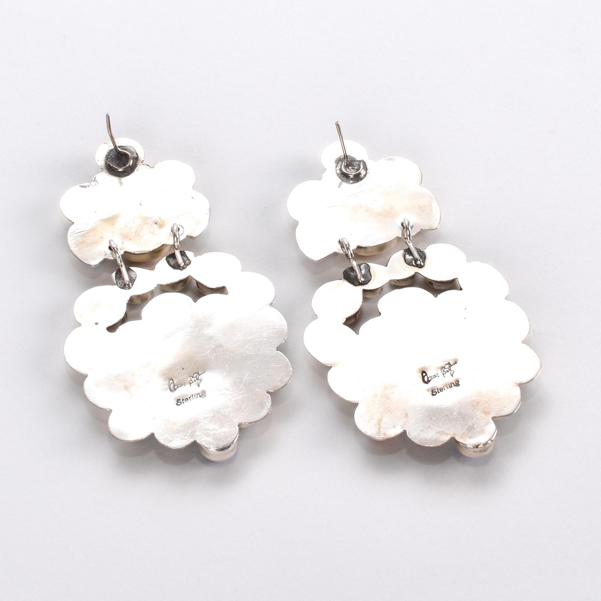 1970s Oscar Betz Multi-Stone Silver Chandelier Earrings