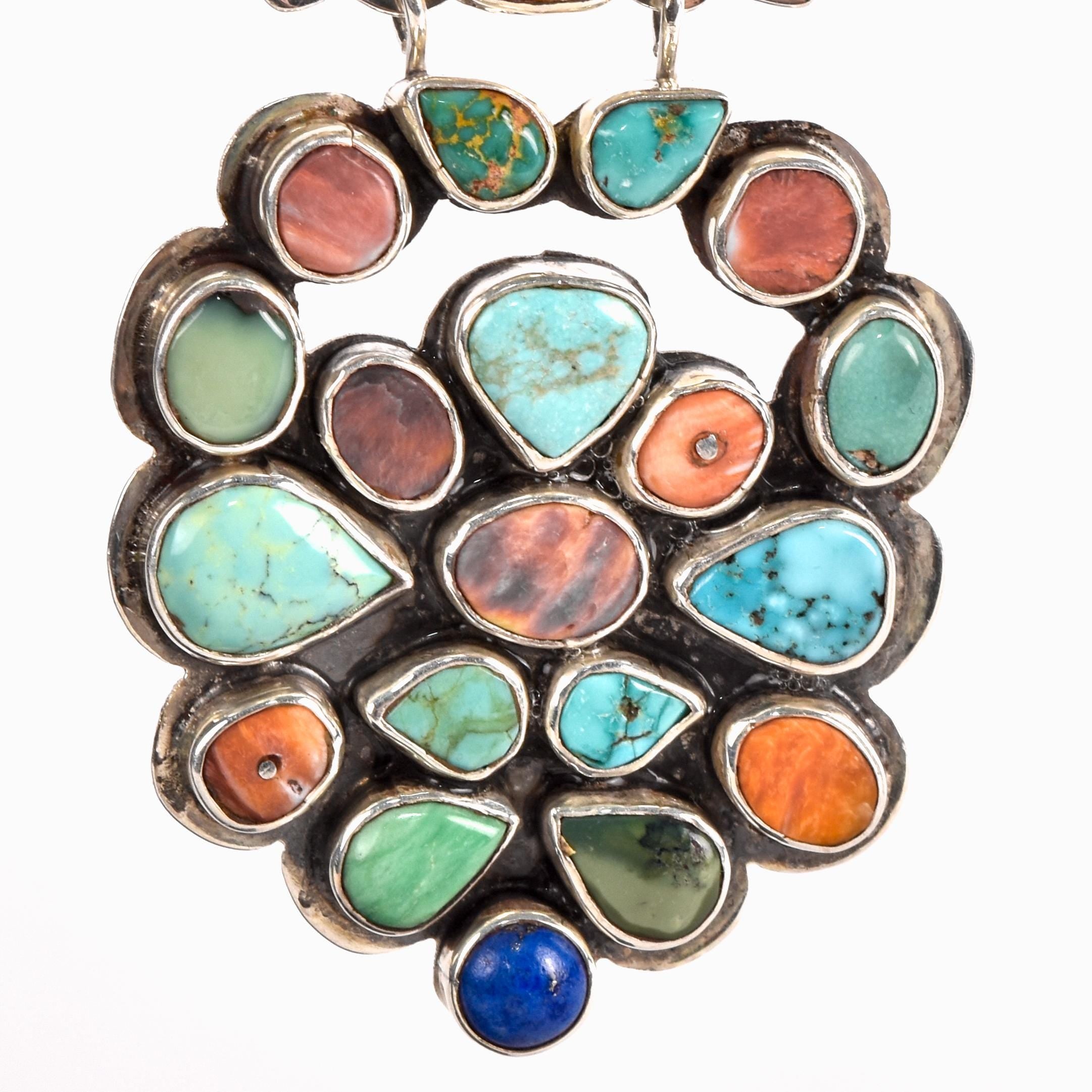 1970s Oscar Betz Multi-Stone Silver Chandelier Earrings