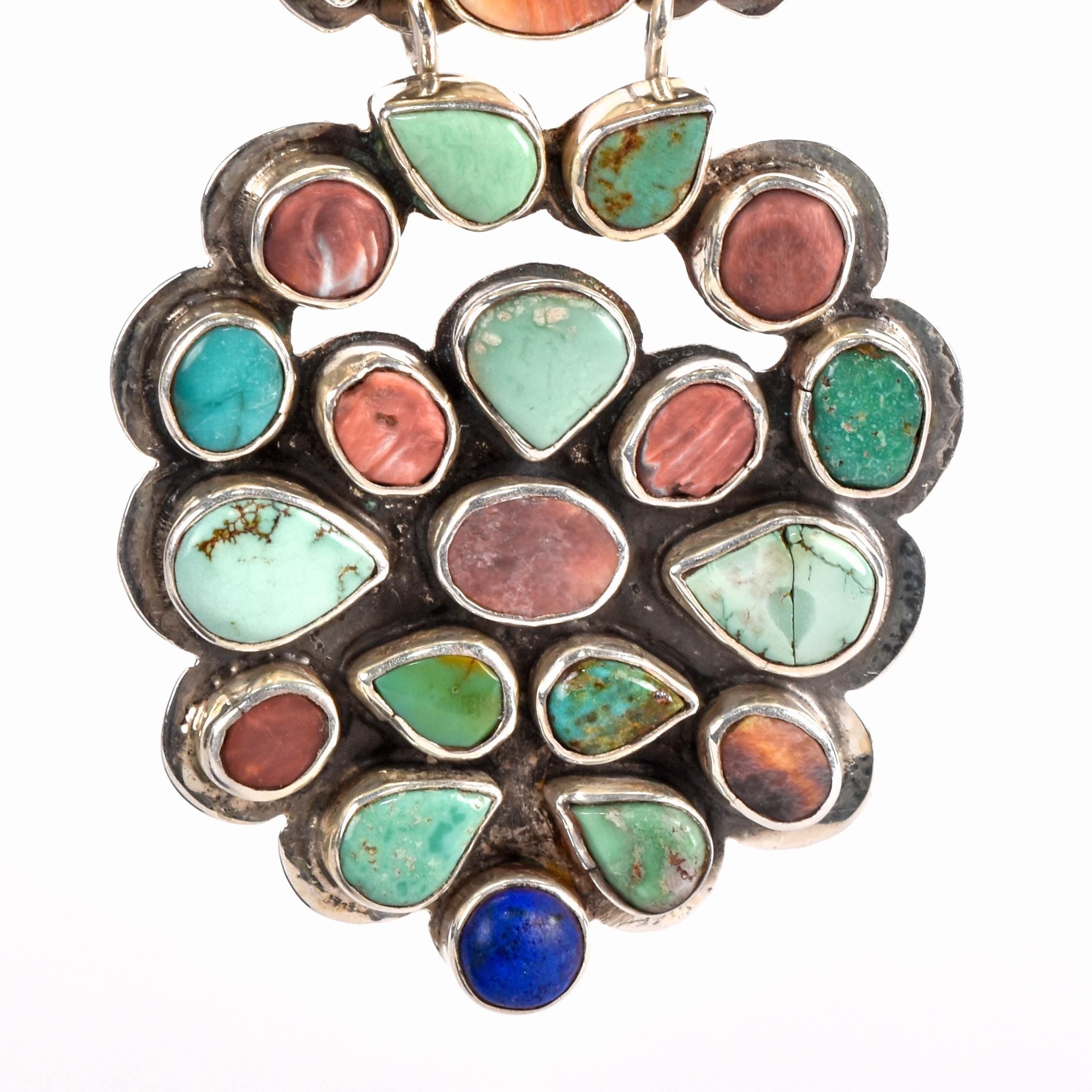 1970s Oscar Betz Multi-Stone Silver Chandelier Earrings