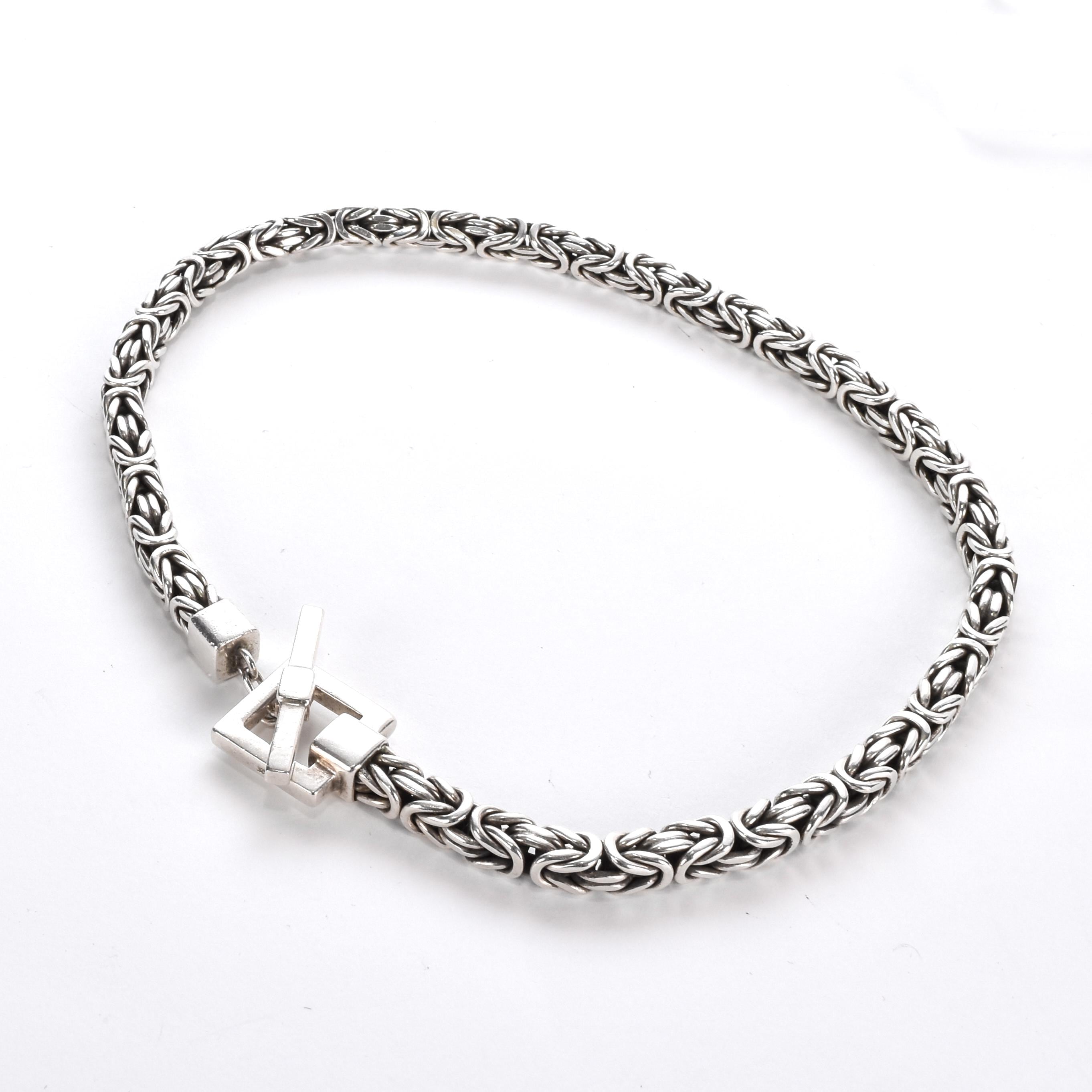 Heavy-Weight Sterling Silver Byzantine Chain with Square Toggle Clasp