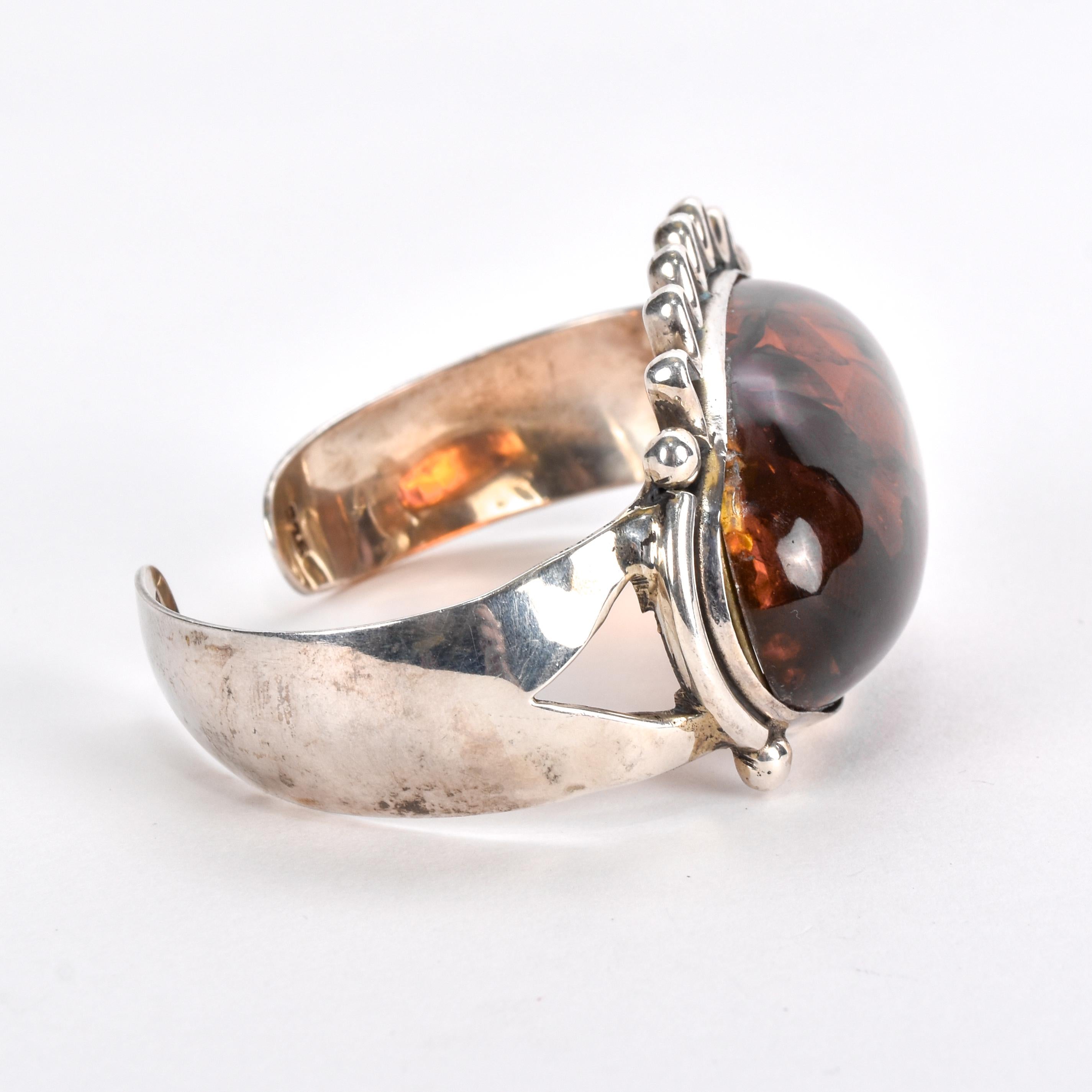Sterling Silver Massive Amber Cuff Bracelet