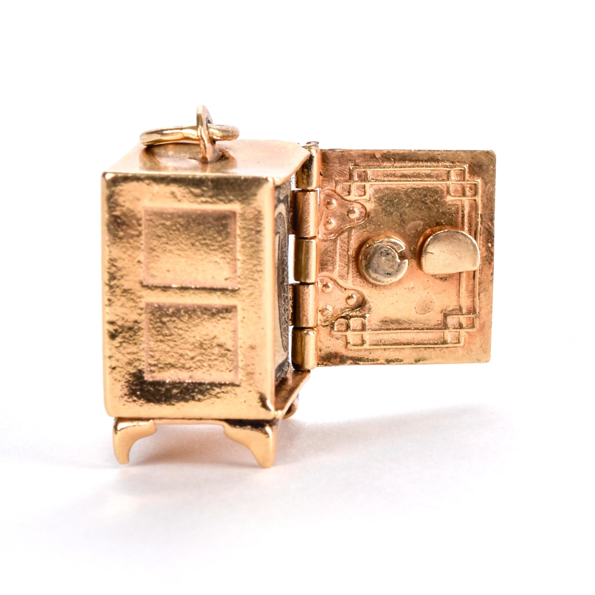 14K Gold Vault Pendant with Emergency Dollar and Locking Door
