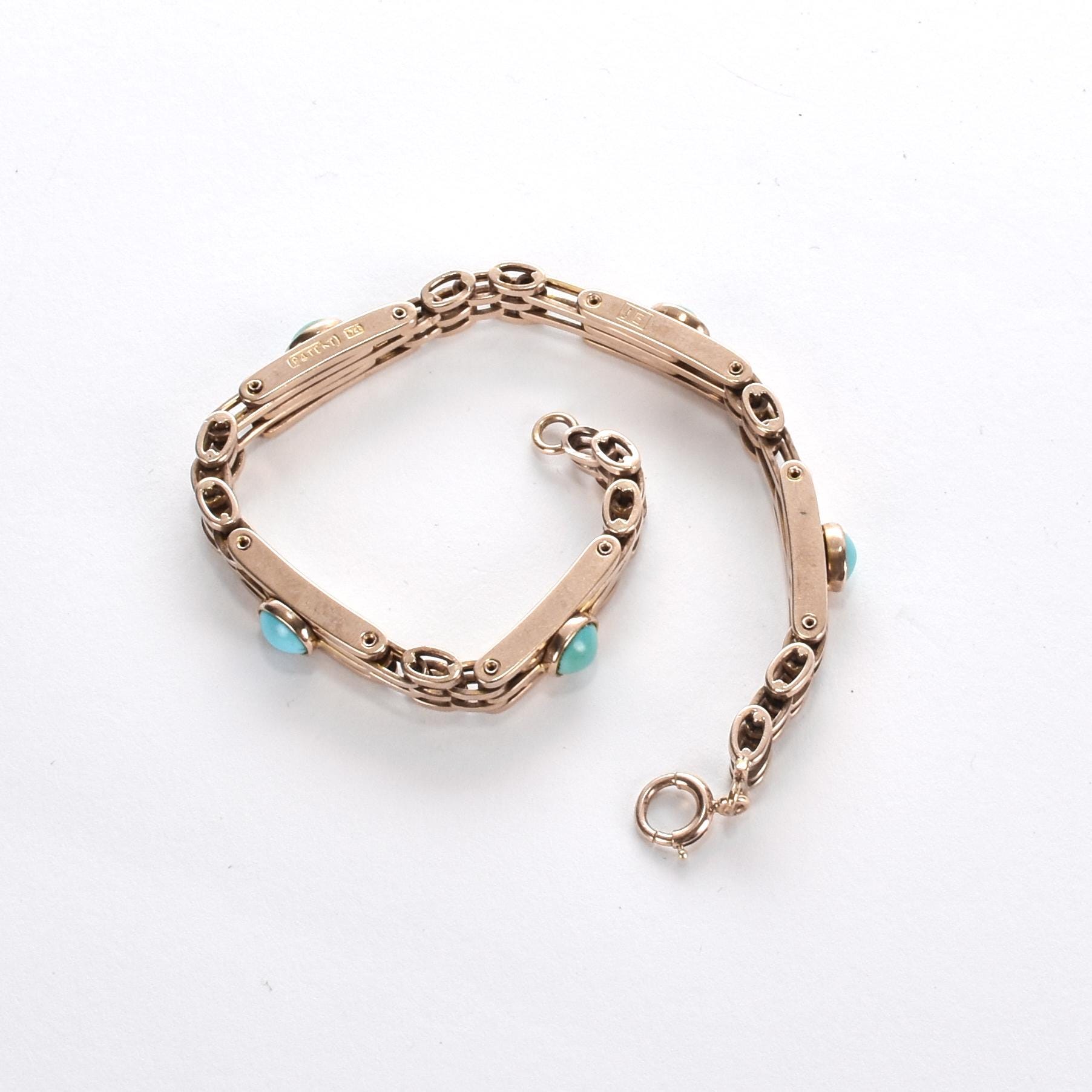 Edwardian Style 9ct Rose Gold Turquoise Gate Bracelet