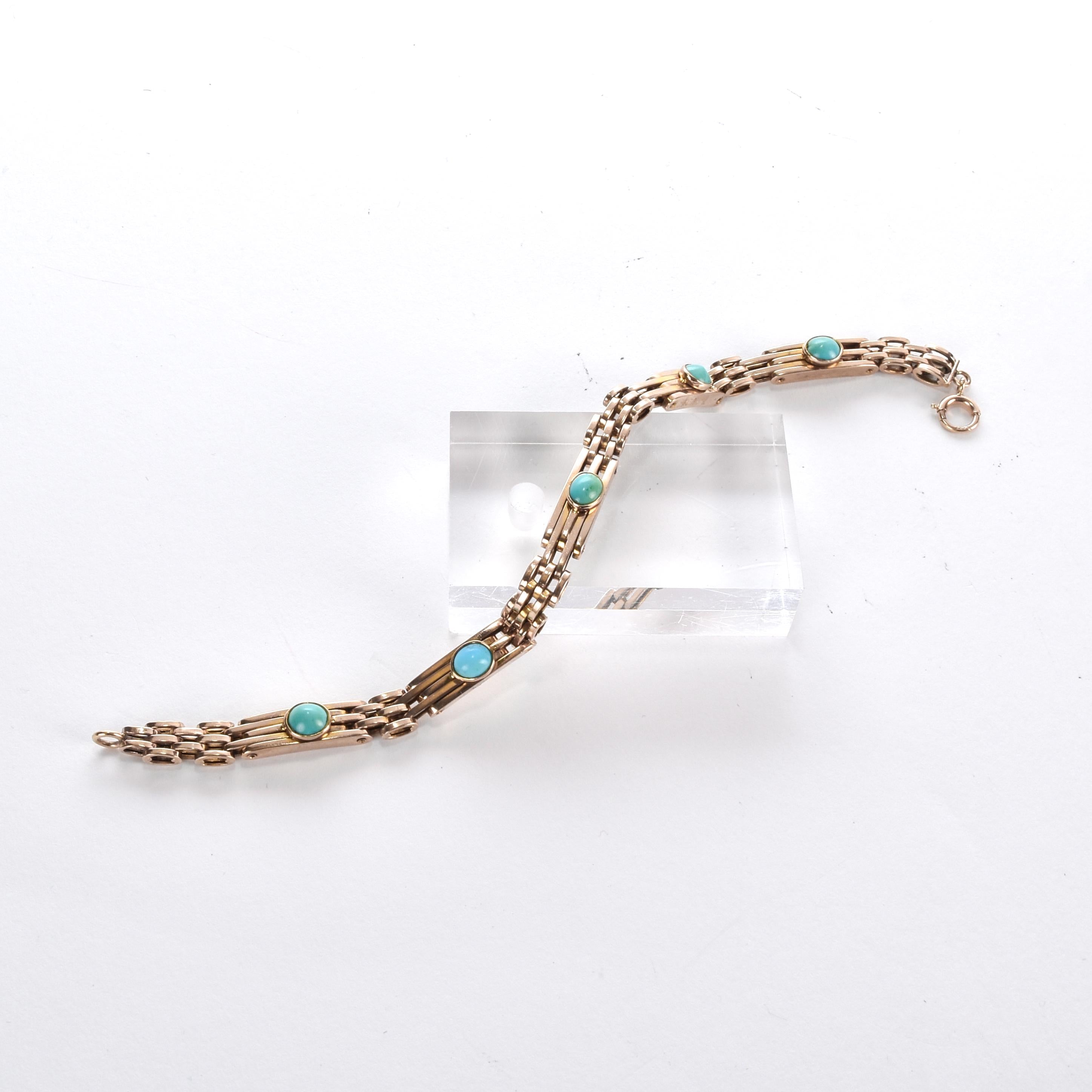 Edwardian Style 9ct Rose Gold Turquoise Gate Bracelet