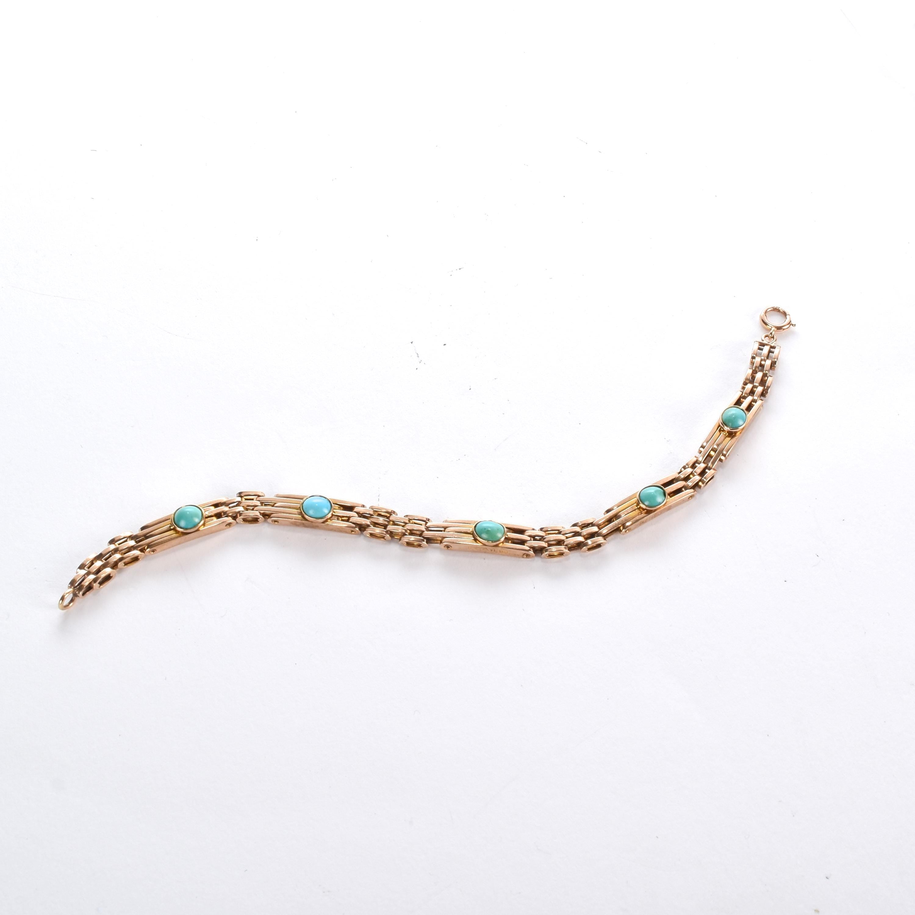 Edwardian Style 9ct Rose Gold Turquoise Gate Bracelet