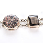 Sterling Rainforest Jasper and Smoky Quartz Link Bracelet