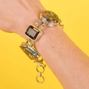 Sterling Rainforest Jasper and Smoky Quartz Link Bracelet