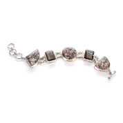 Sterling Rainforest Jasper and Smoky Quartz Link Bracelet