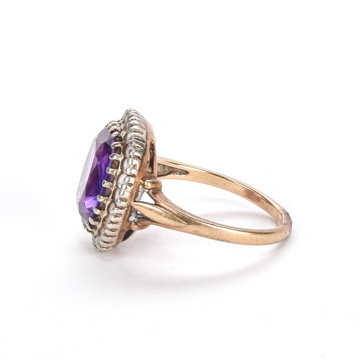 Victorian 10K Cushion Cut Amethyst Ring