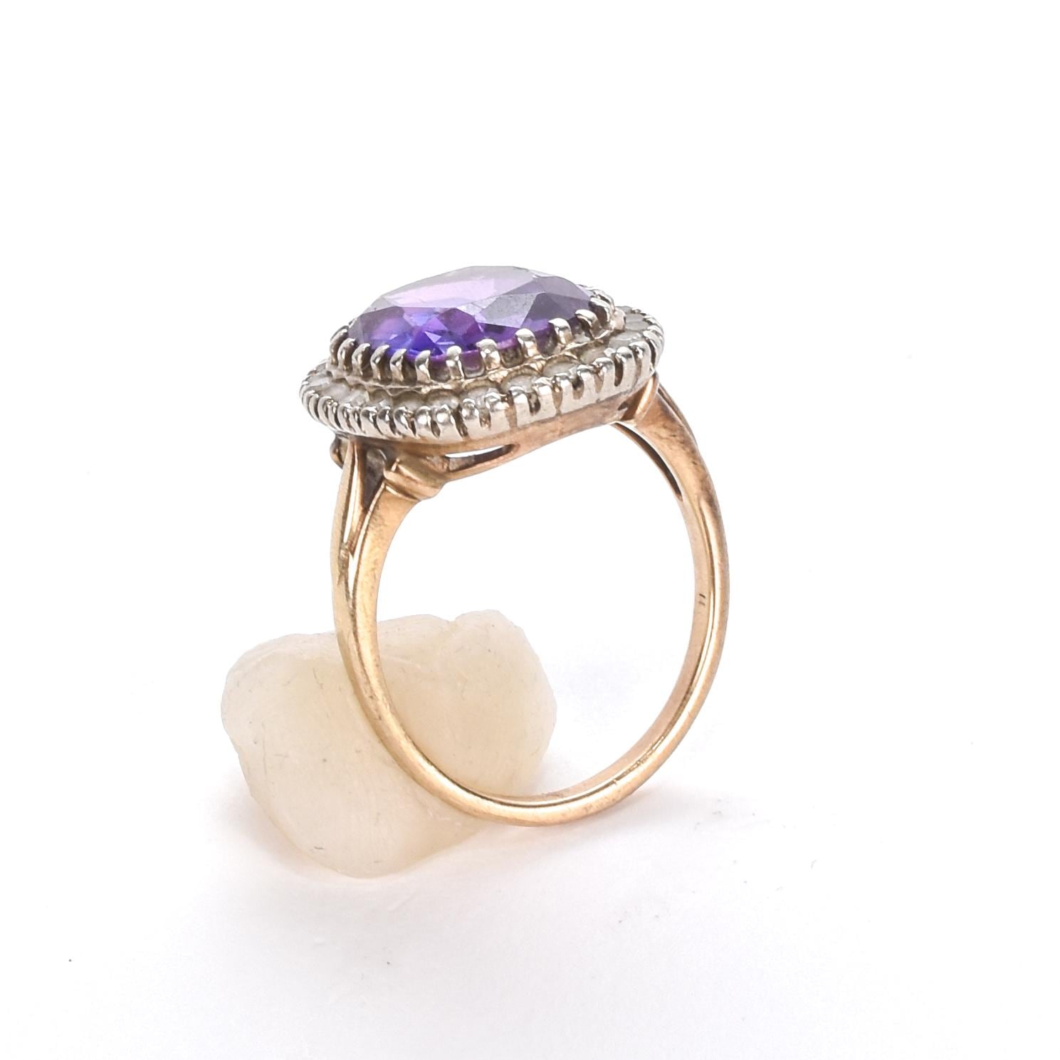 Victorian 10K Cushion Cut Amethyst Ring