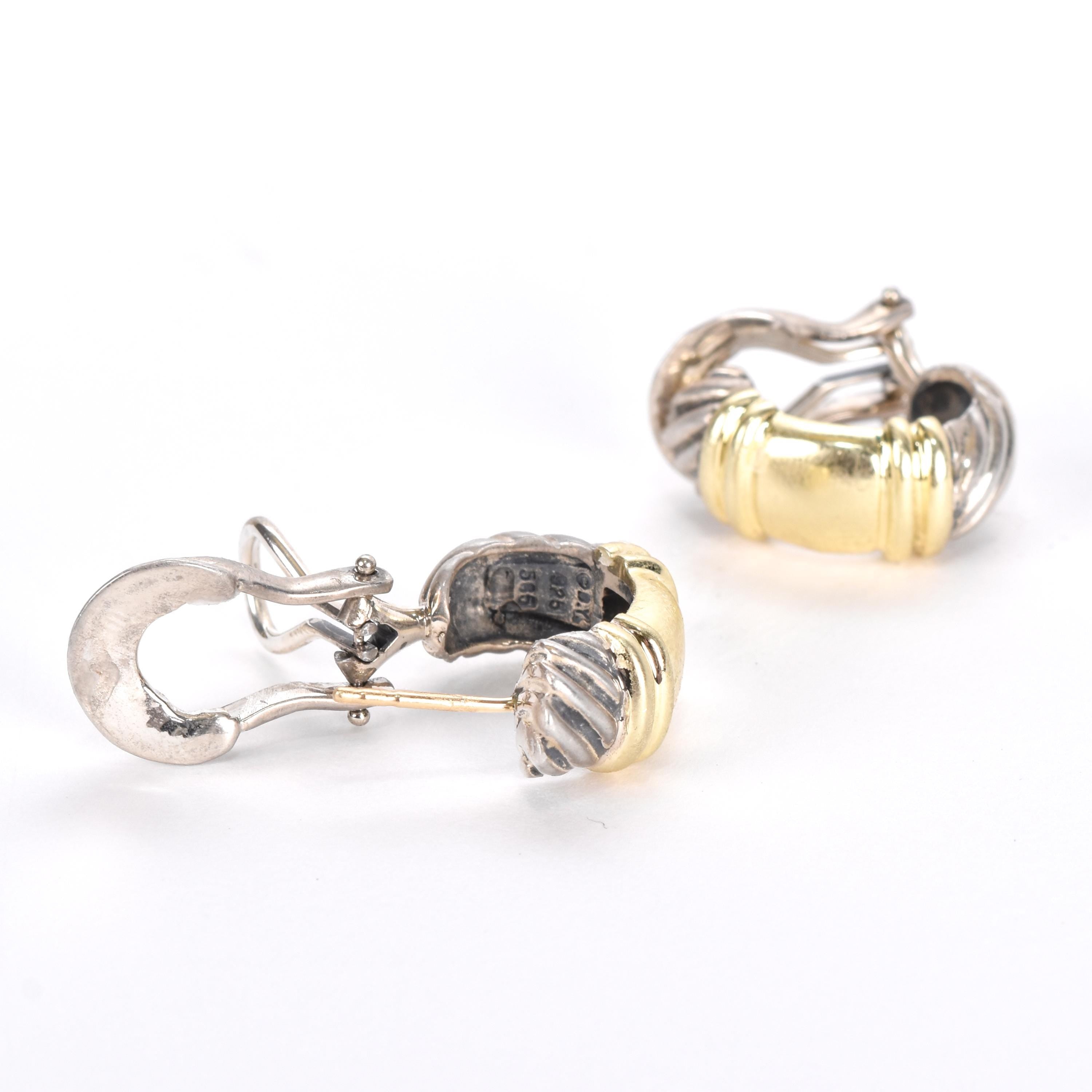 Vintage David Yurman Sterling and 14K Gold Cable Shrimp Earrings