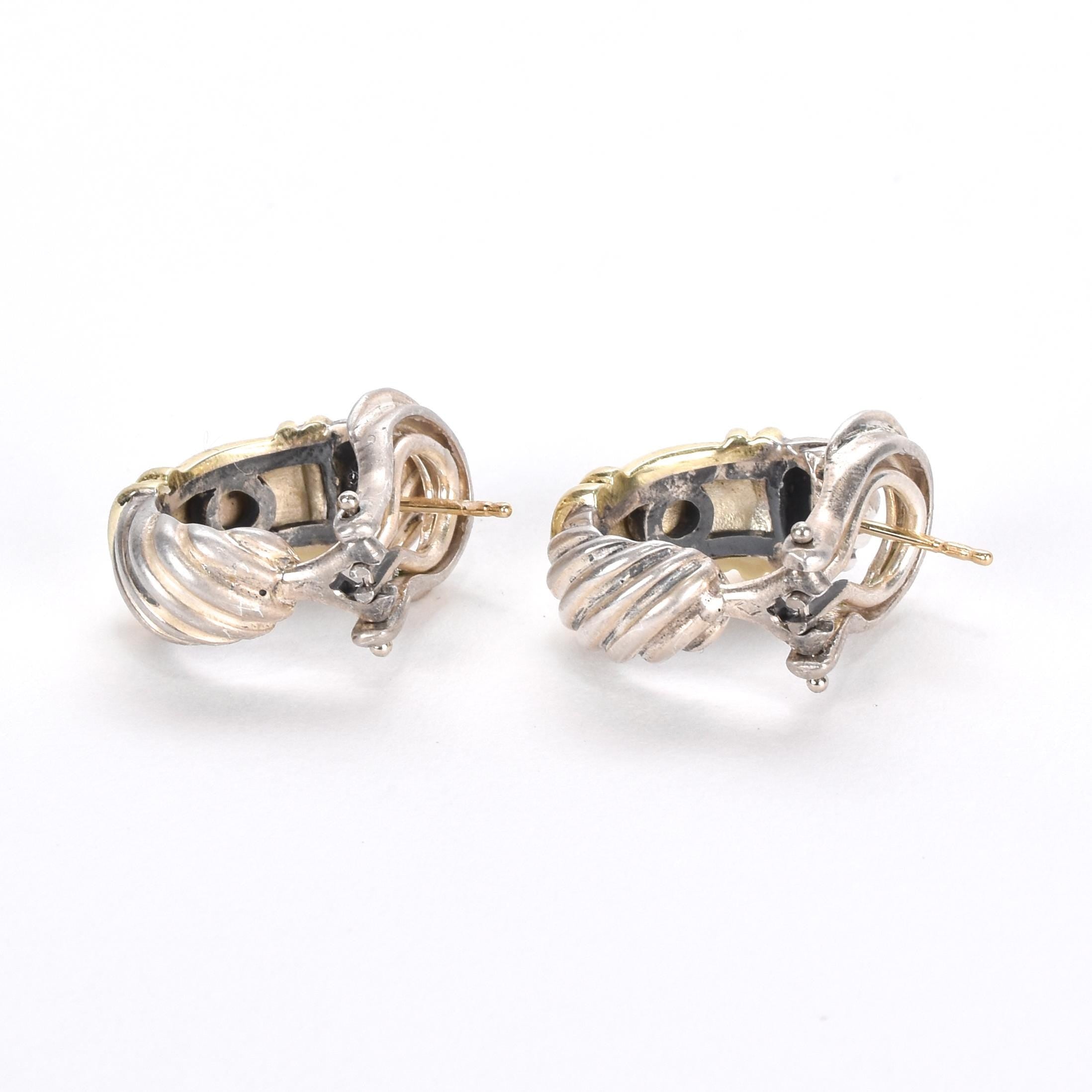 Vintage David Yurman Sterling and 14K Gold Cable Shrimp Earrings