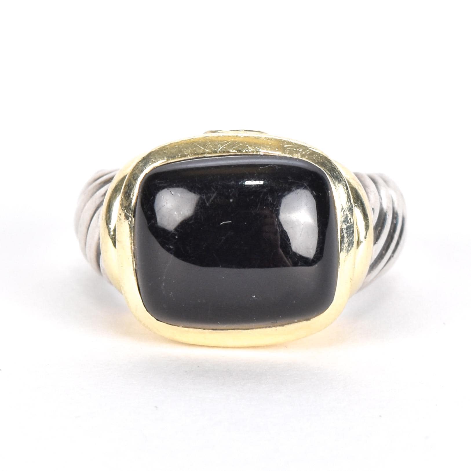 Vintage David Yurman Onyx Noblesse Ring in 925 Silver and 14K Gold