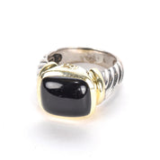 Vintage David Yurman Onyx Noblesse Ring in 925 Silver and 14K Gold