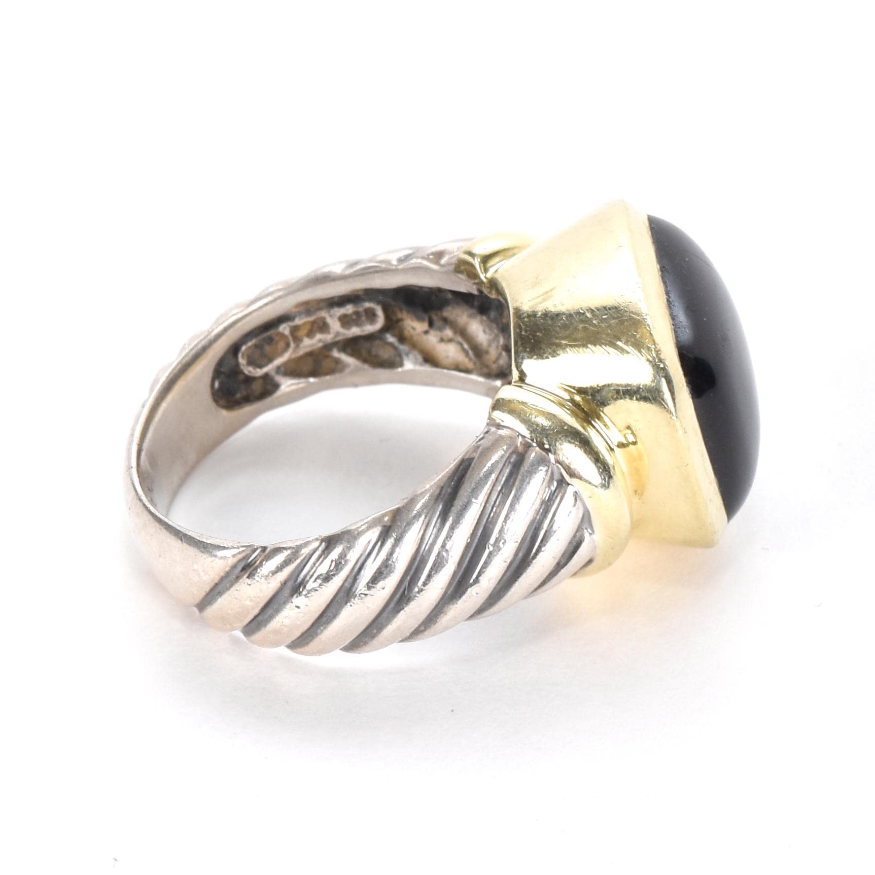 Vintage David Yurman Onyx Noblesse Ring in 925 Silver and 14K Gold