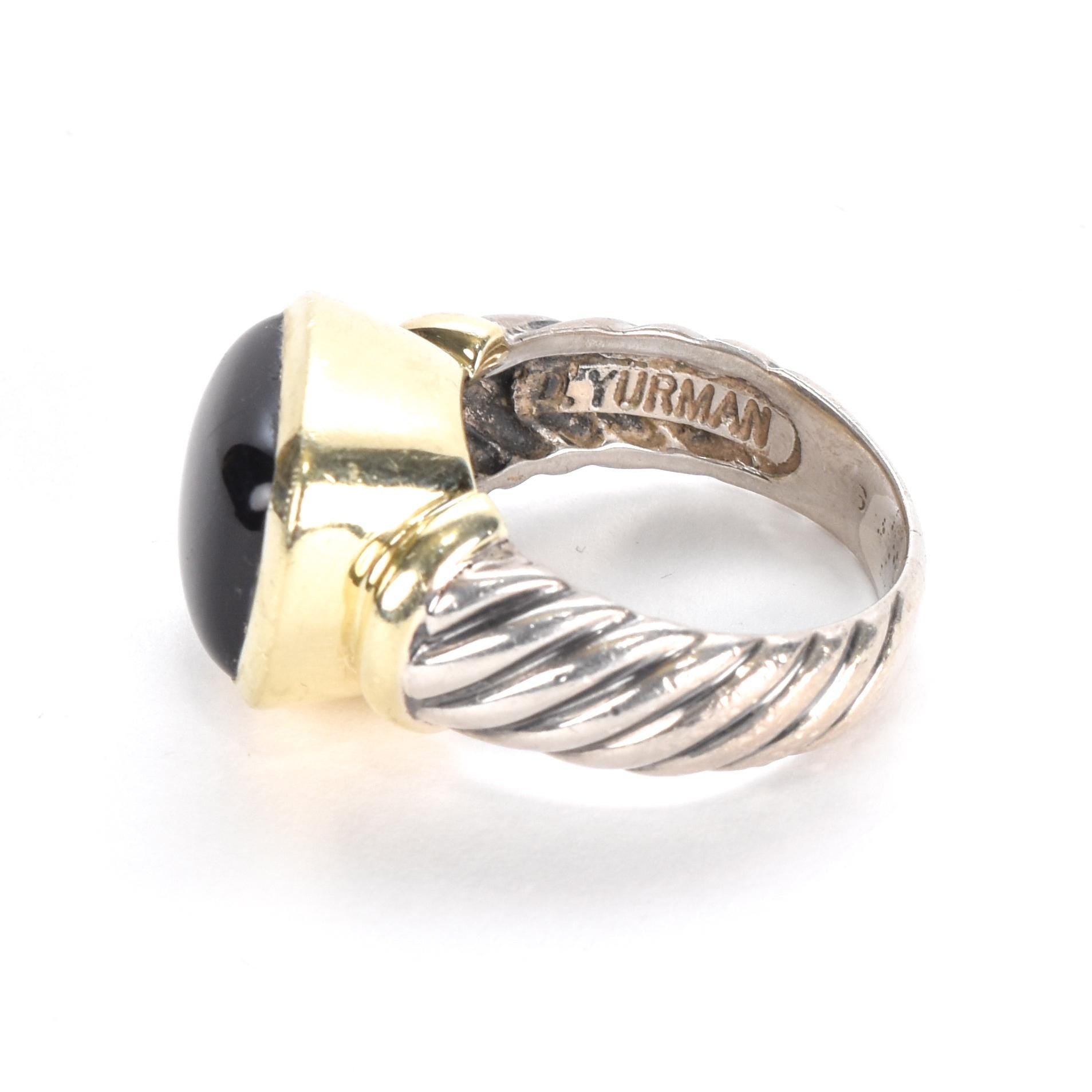 Vintage David Yurman Onyx Noblesse Ring in 925 Silver and 14K Gold