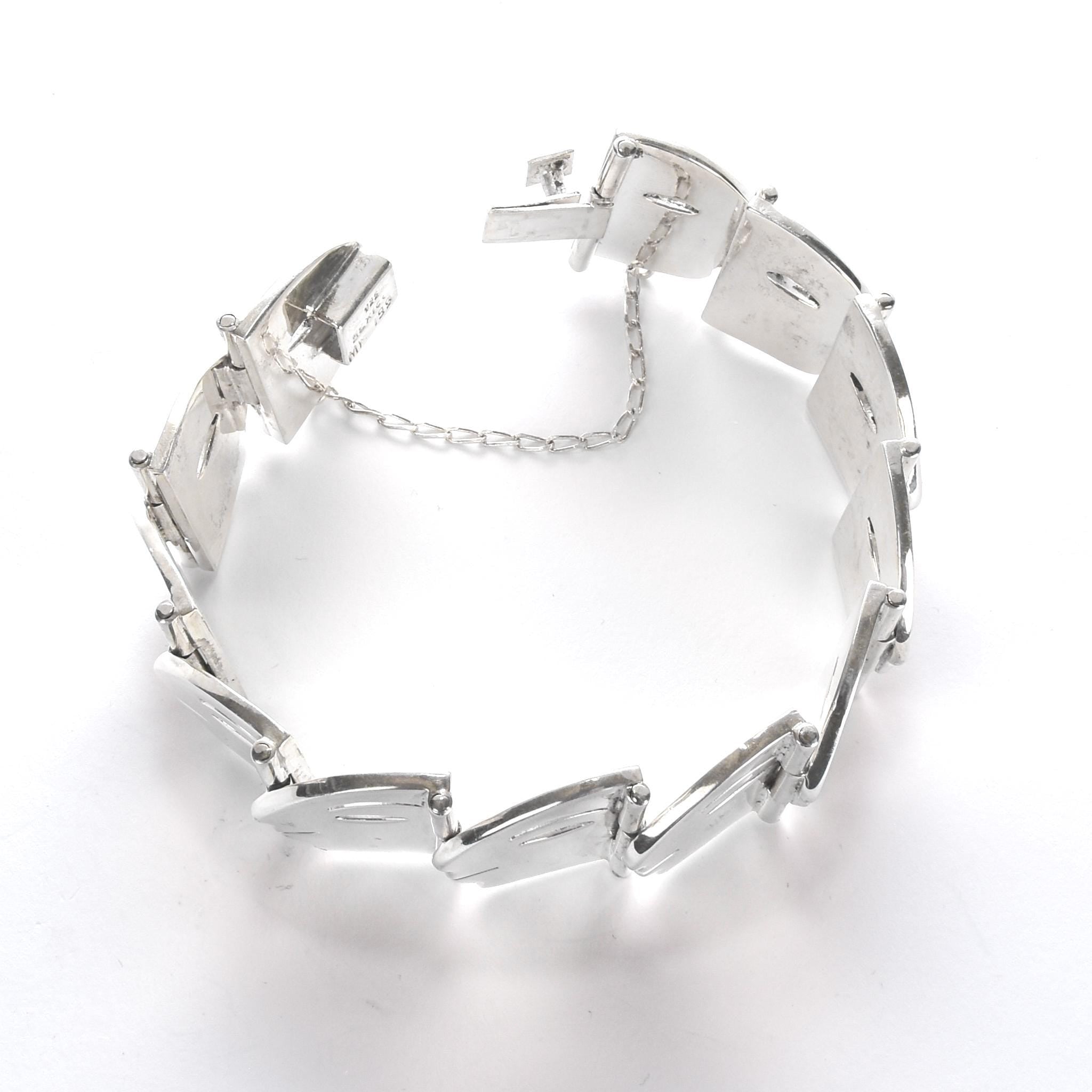 Sterling Silver Modernist Face Link Bracelet