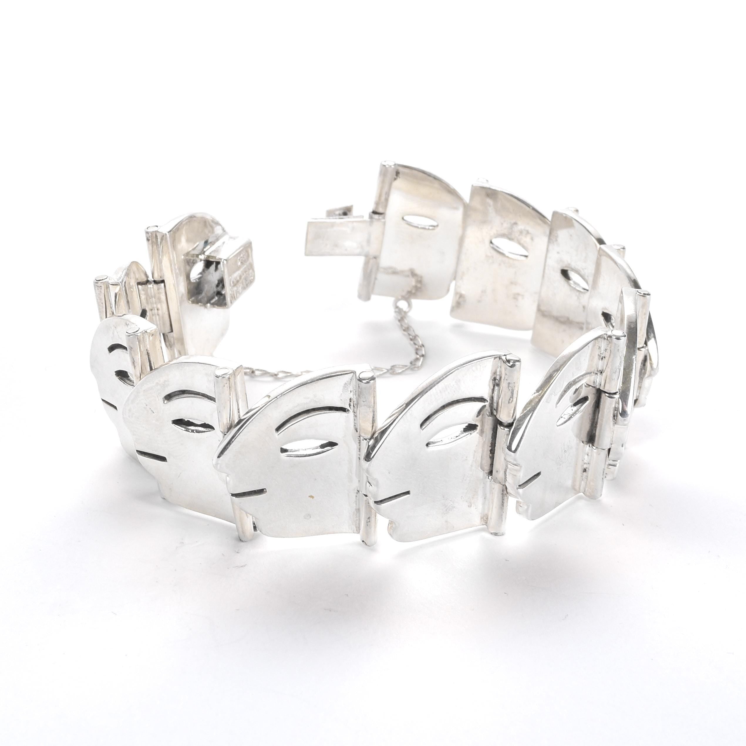 Sterling Silver Modernist Face Link Bracelet