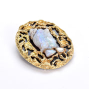 Estate Cameo Brooch with Carved Natural Opal, Black Onyx, 14K Gold and Diamond