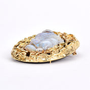 Estate Cameo Brooch with Carved Natural Opal, Black Onyx, 14K Gold and Diamond