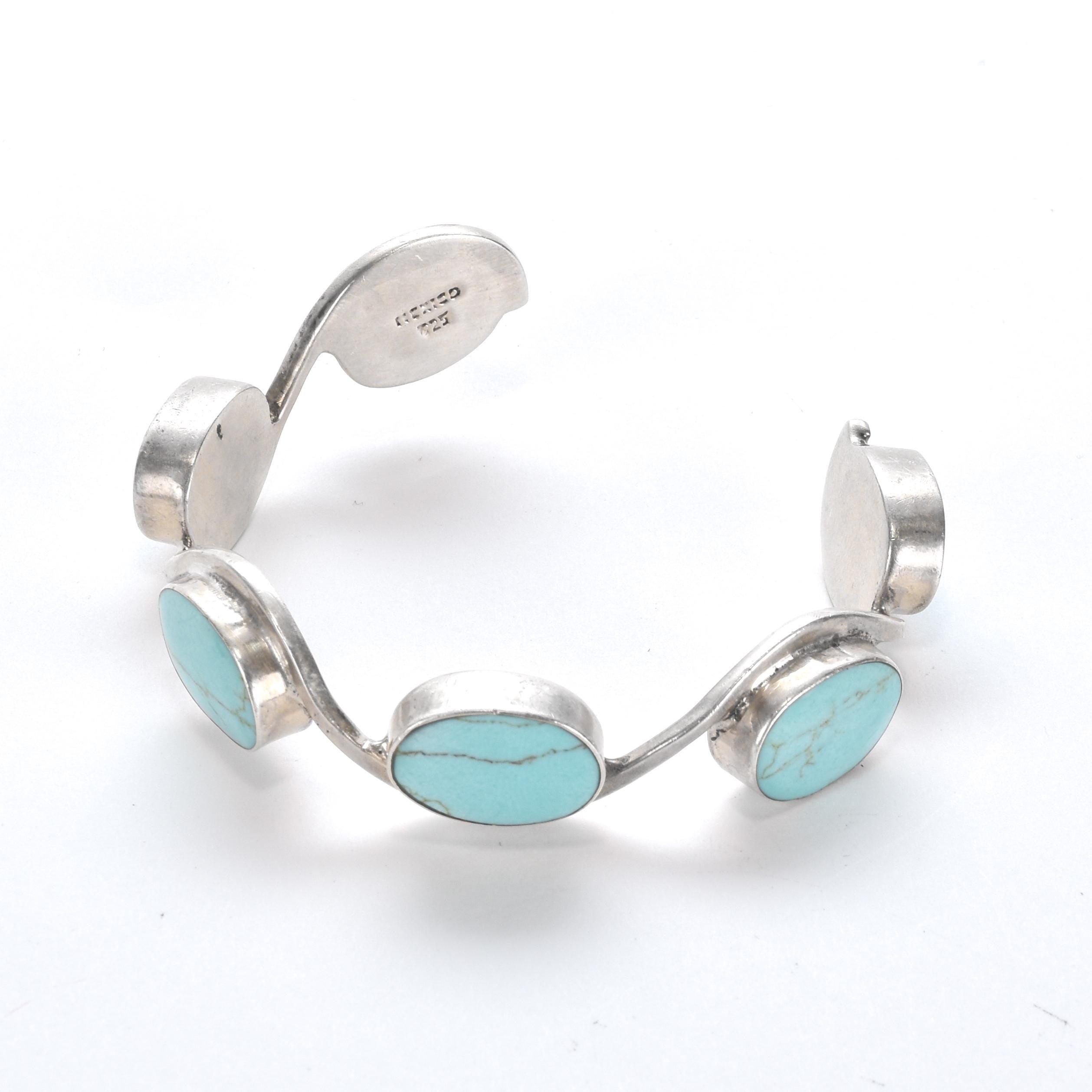 Sterling Silver and Turquoise Wave Link Cuff