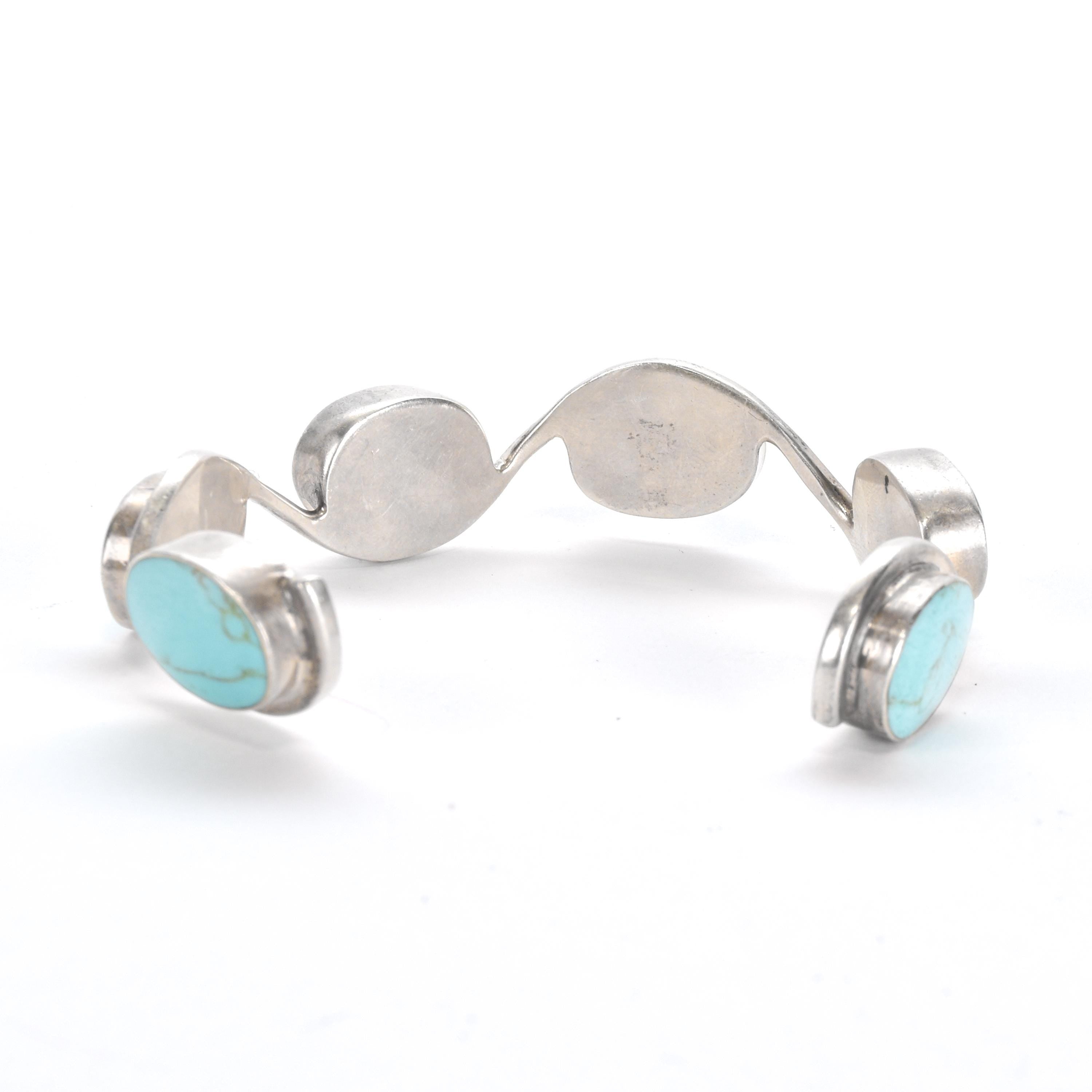 Sterling Silver and Turquoise Wave Link Cuff