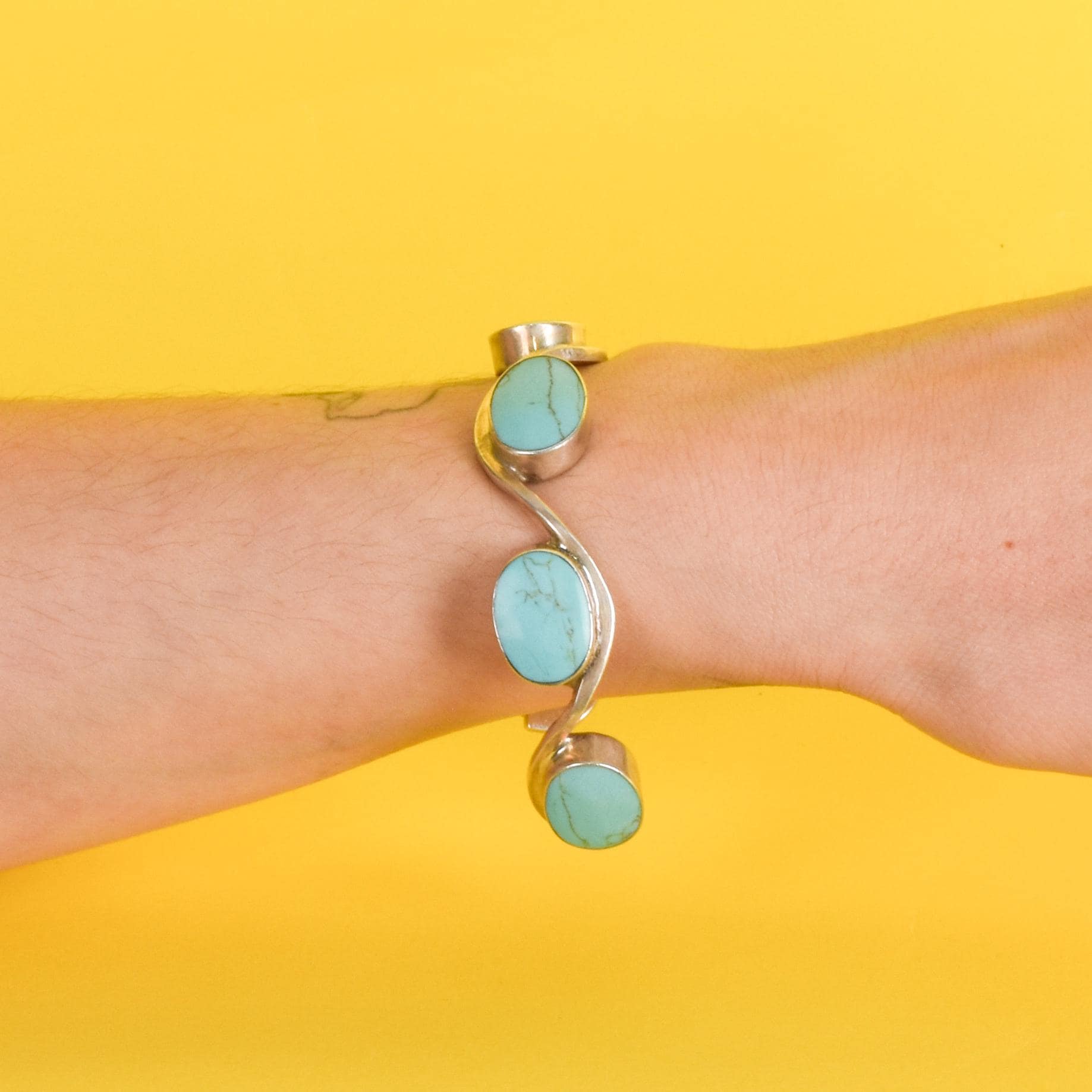 Sterling Silver and Turquoise Wave Link Cuff