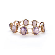 Vintage Victorian Style Gold Filled Amethyst Link Bracelet, Gold-Tone and Amethyst Bracelet, 7in
