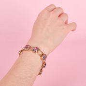 Vintage Victorian Style Gold Filled Amethyst Link Bracelet, Gold-Tone and Amethyst Bracelet, 7in
