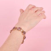 Vintage Victorian Style Gold Filled Amethyst Link Bracelet, Gold-Tone and Amethyst Bracelet, 7in
