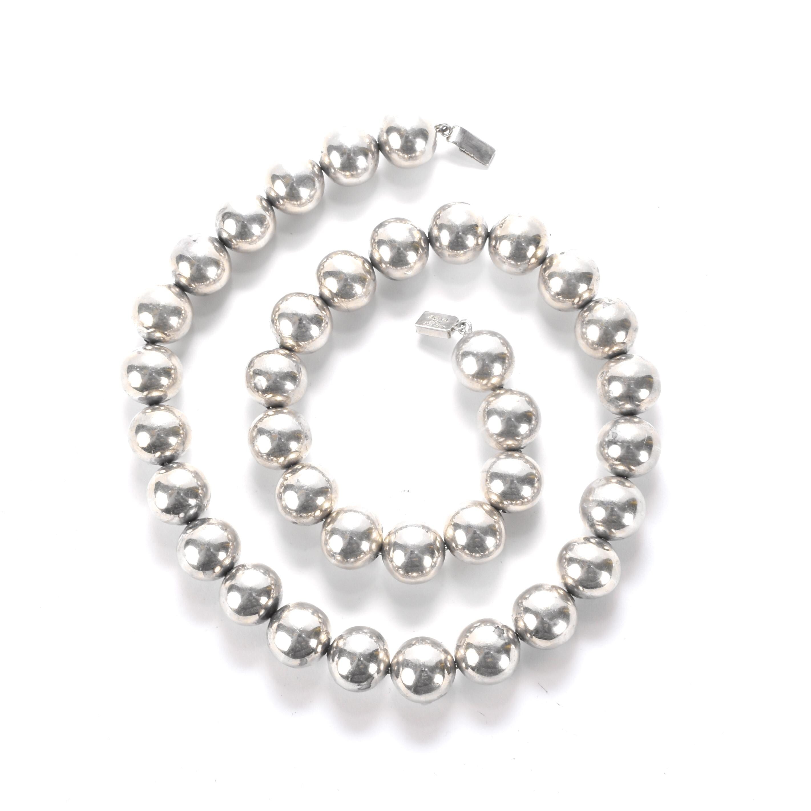 Taxco Large Sterling Silver Beaded Necklace