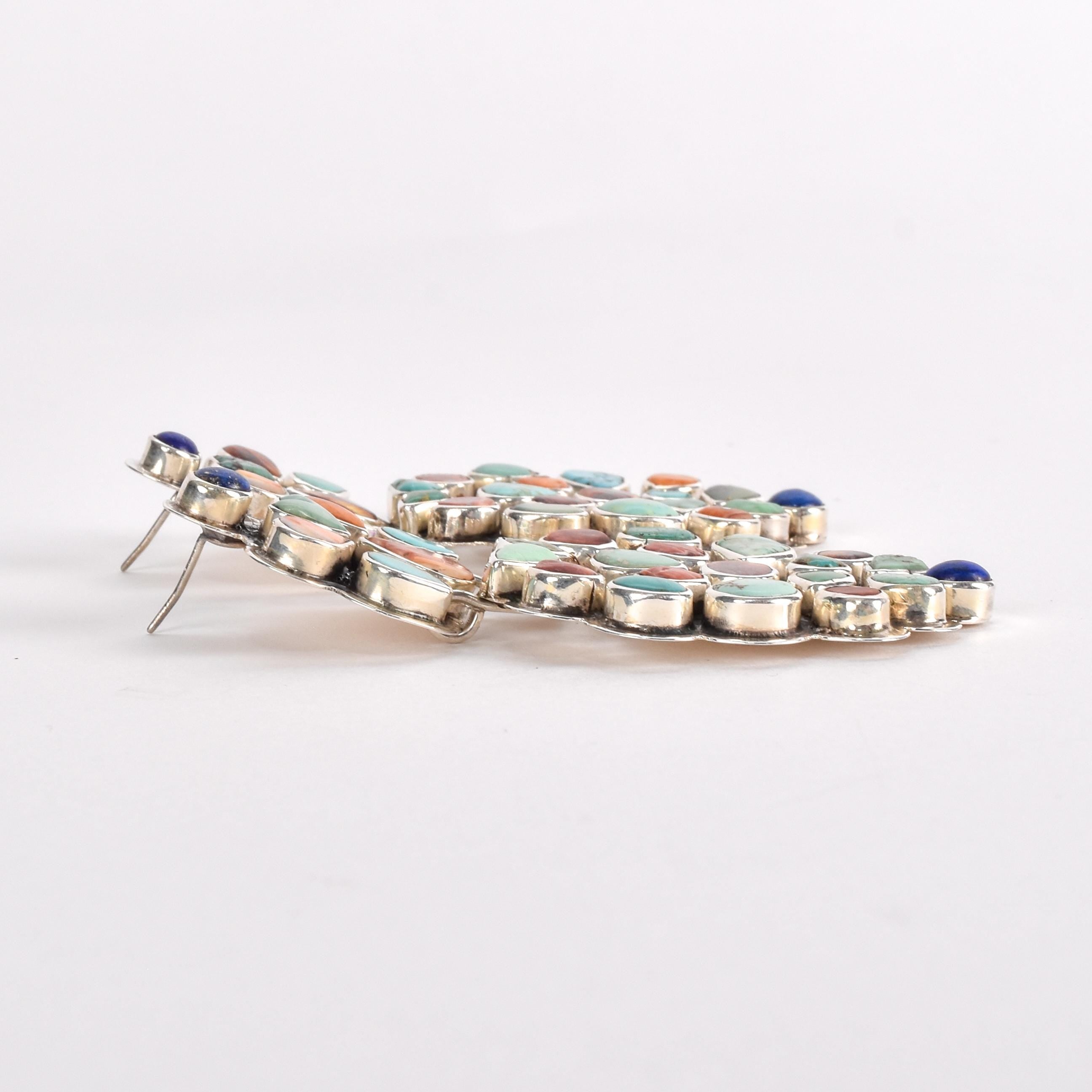 1970s Oscar Betz Multi-Stone Silver Chandelier Earrings
