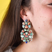 1970s Oscar Betz Multi-Stone Silver Chandelier Earrings
