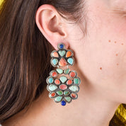 1970s Oscar Betz Multi-Stone Silver Chandelier Earrings