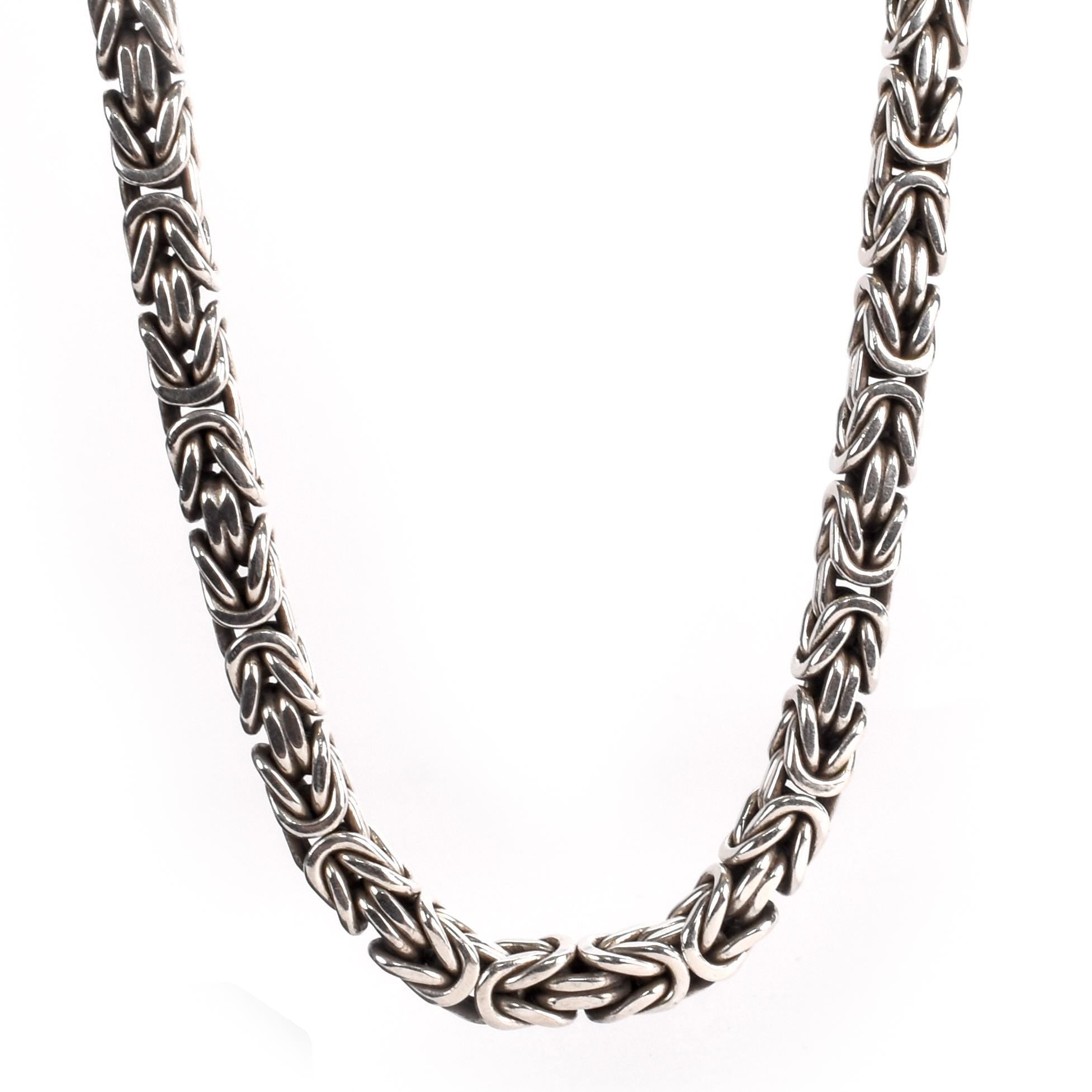 Heavy-Weight Sterling Silver Byzantine Chain with Square Toggle Clasp