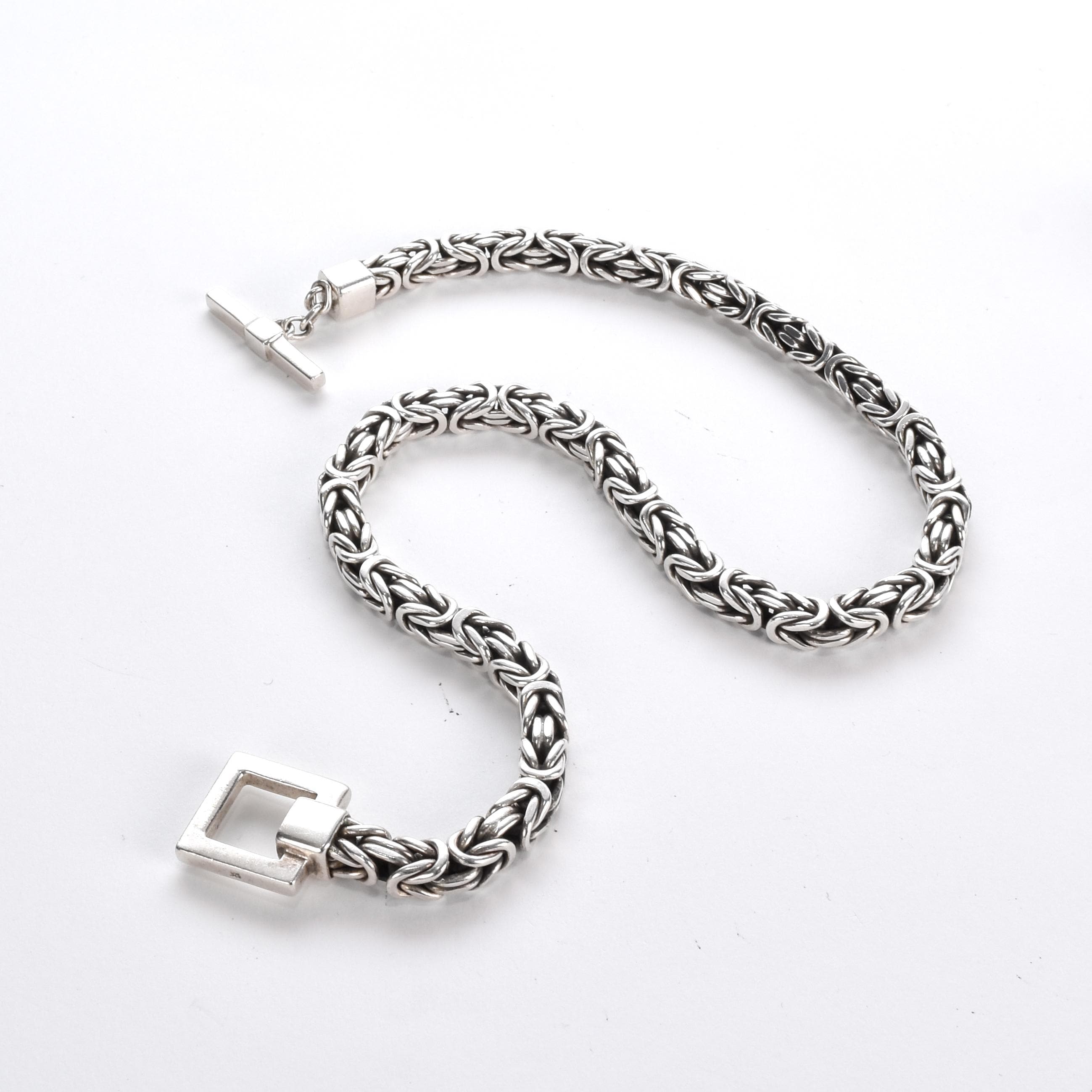 Heavy-Weight Sterling Silver Byzantine Chain with Square Toggle Clasp