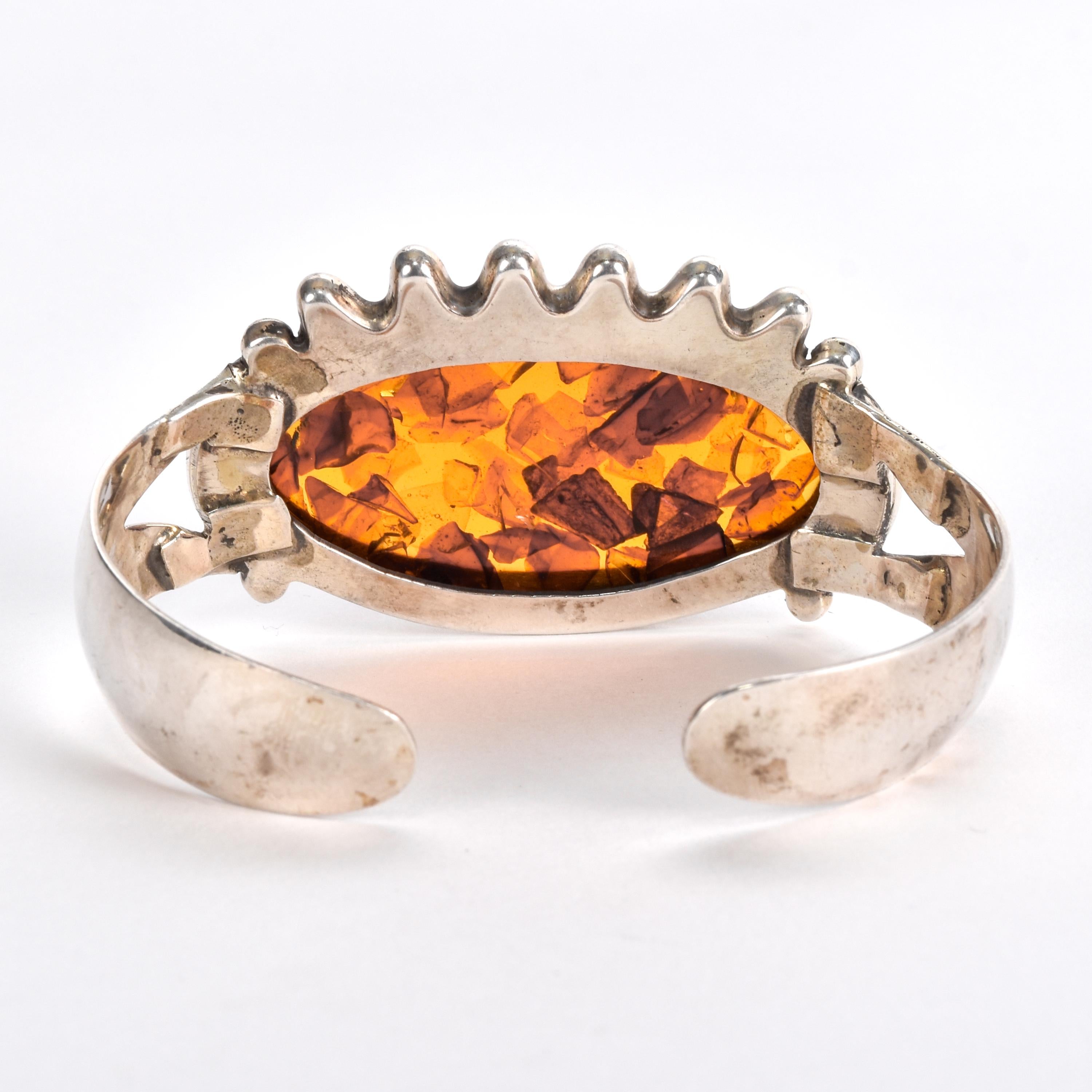 Sterling Silver Massive Amber Cuff Bracelet