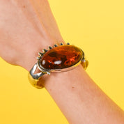 Sterling Silver Massive Amber Cuff Bracelet