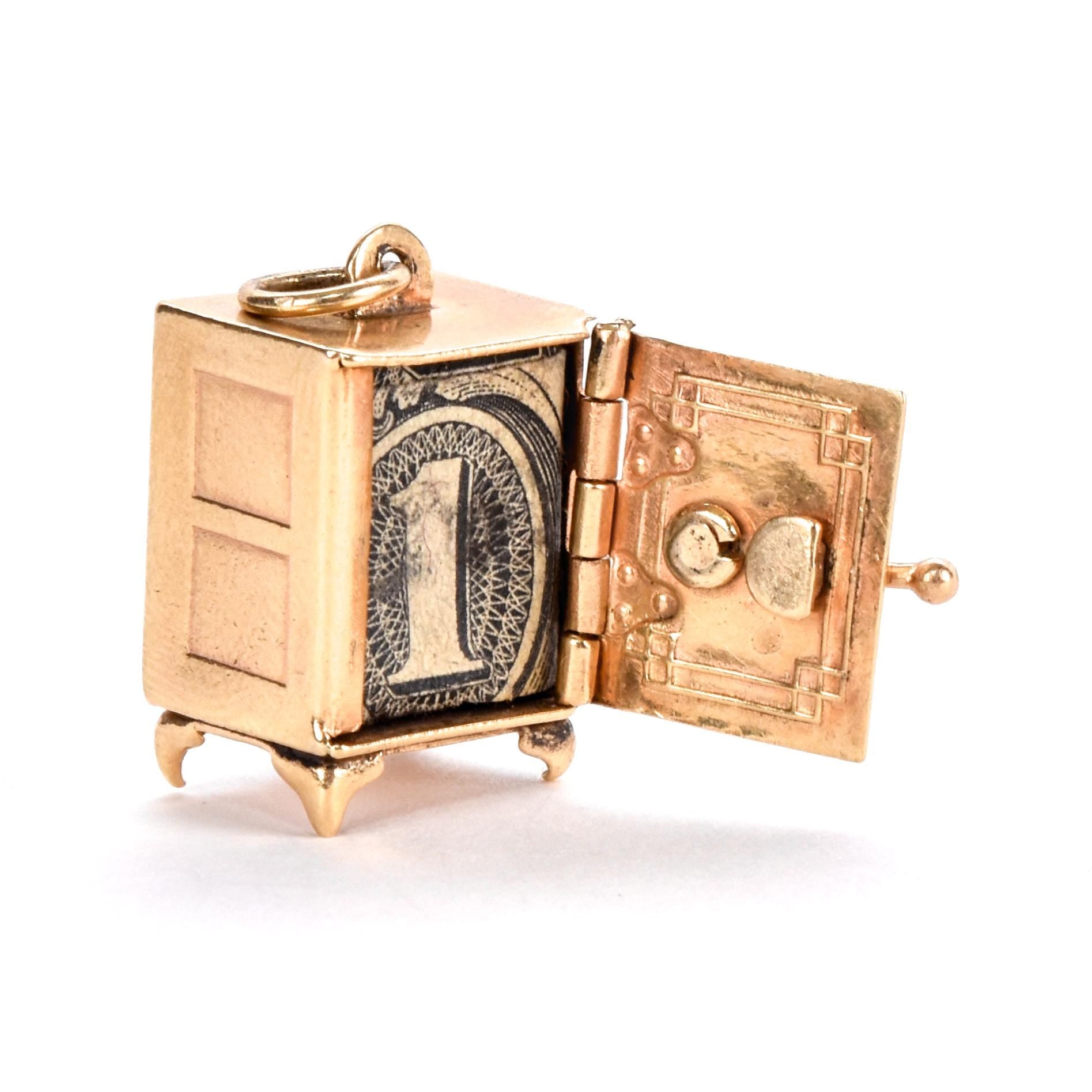 14K Gold Vault Pendant with Emergency Dollar and Locking Door