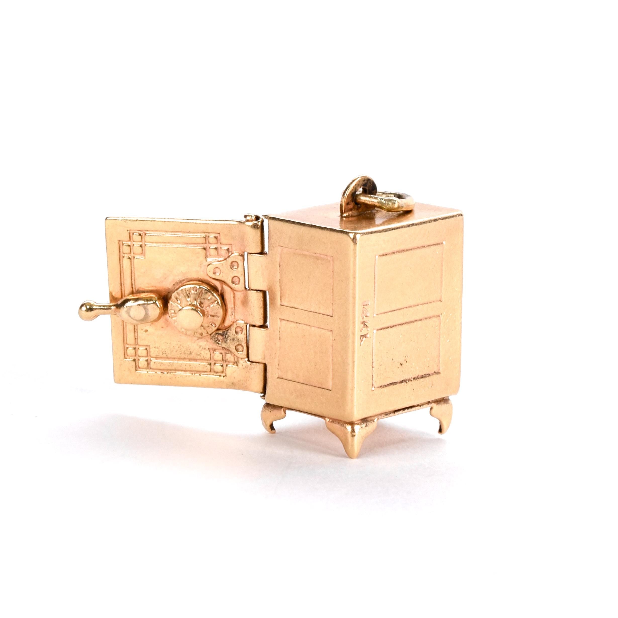 14K Gold Vault Pendant with Emergency Dollar and Locking Door