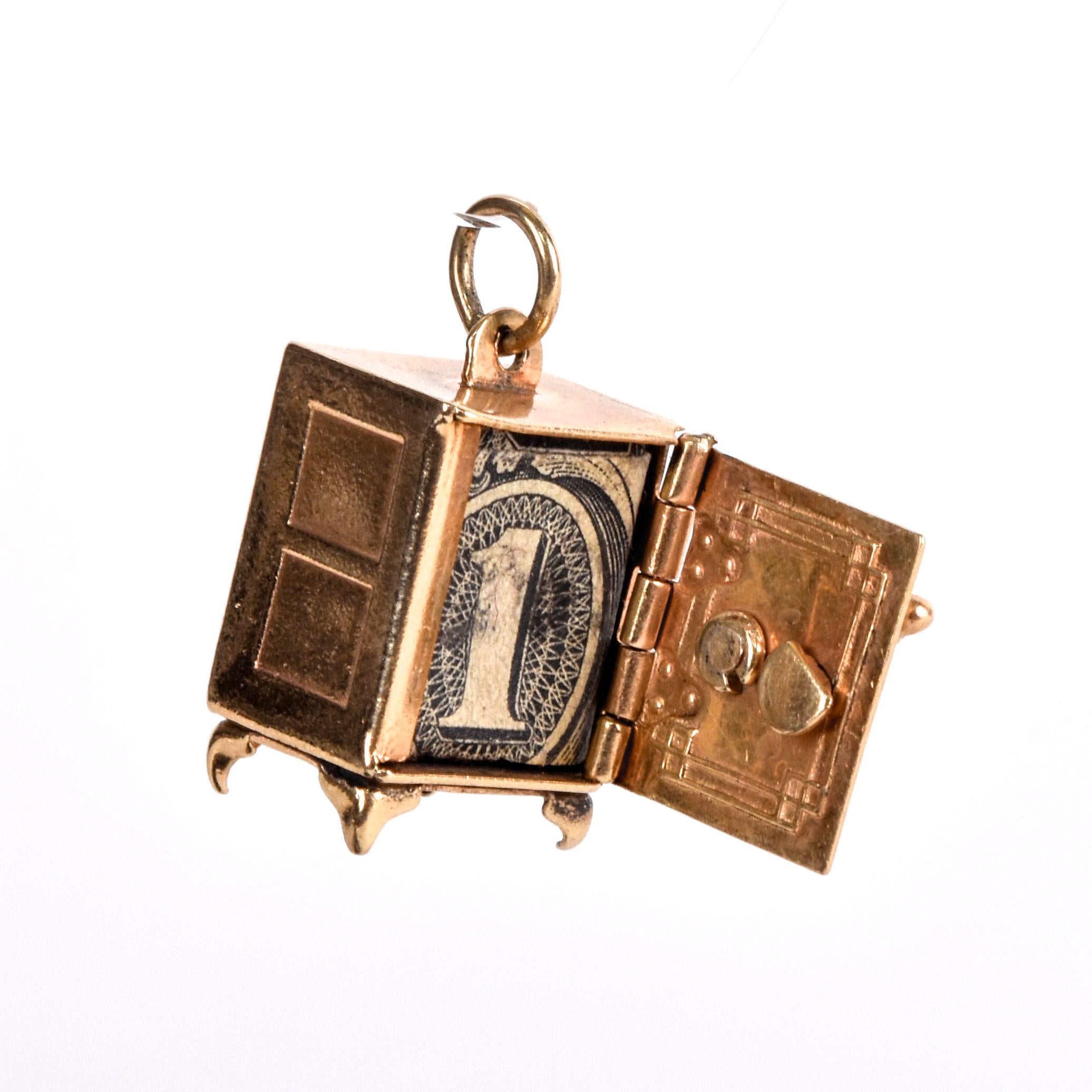 14K Gold Vault Pendant with Emergency Dollar and Locking Door