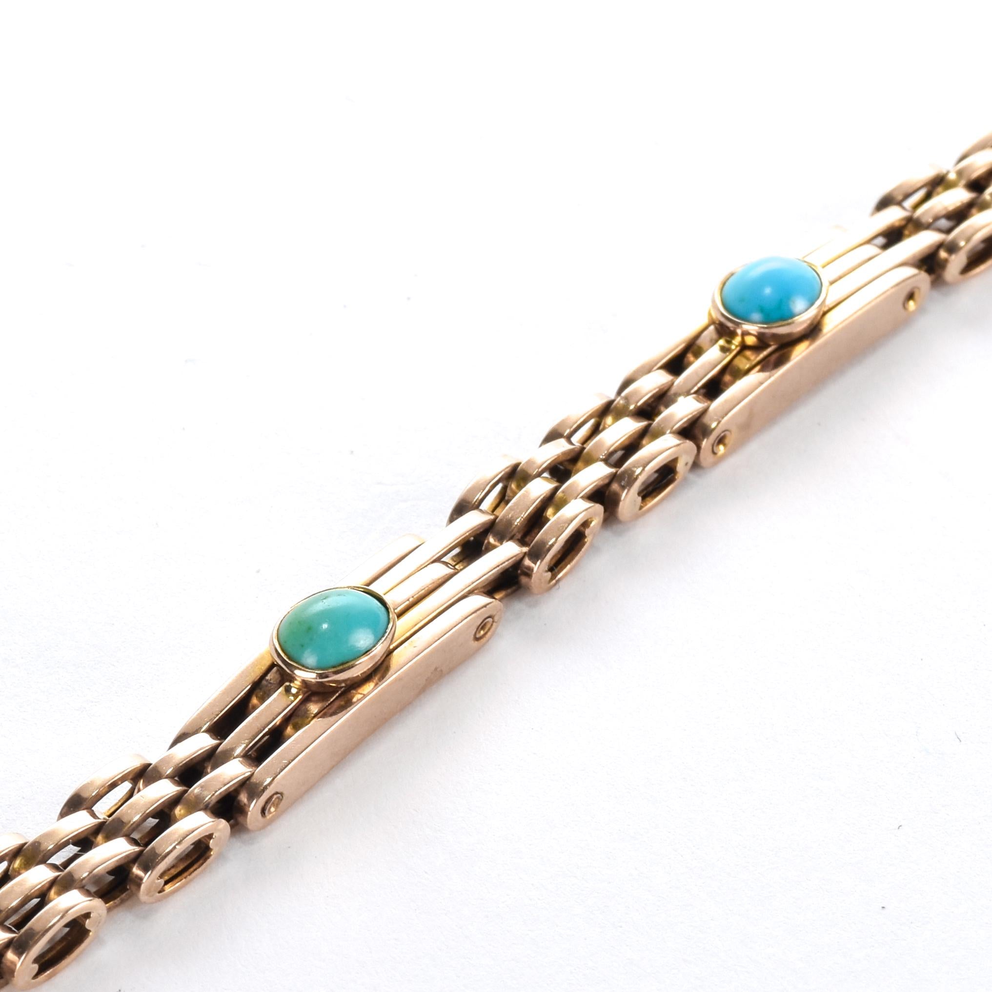 Edwardian Style 9ct Rose Gold Turquoise Gate Bracelet