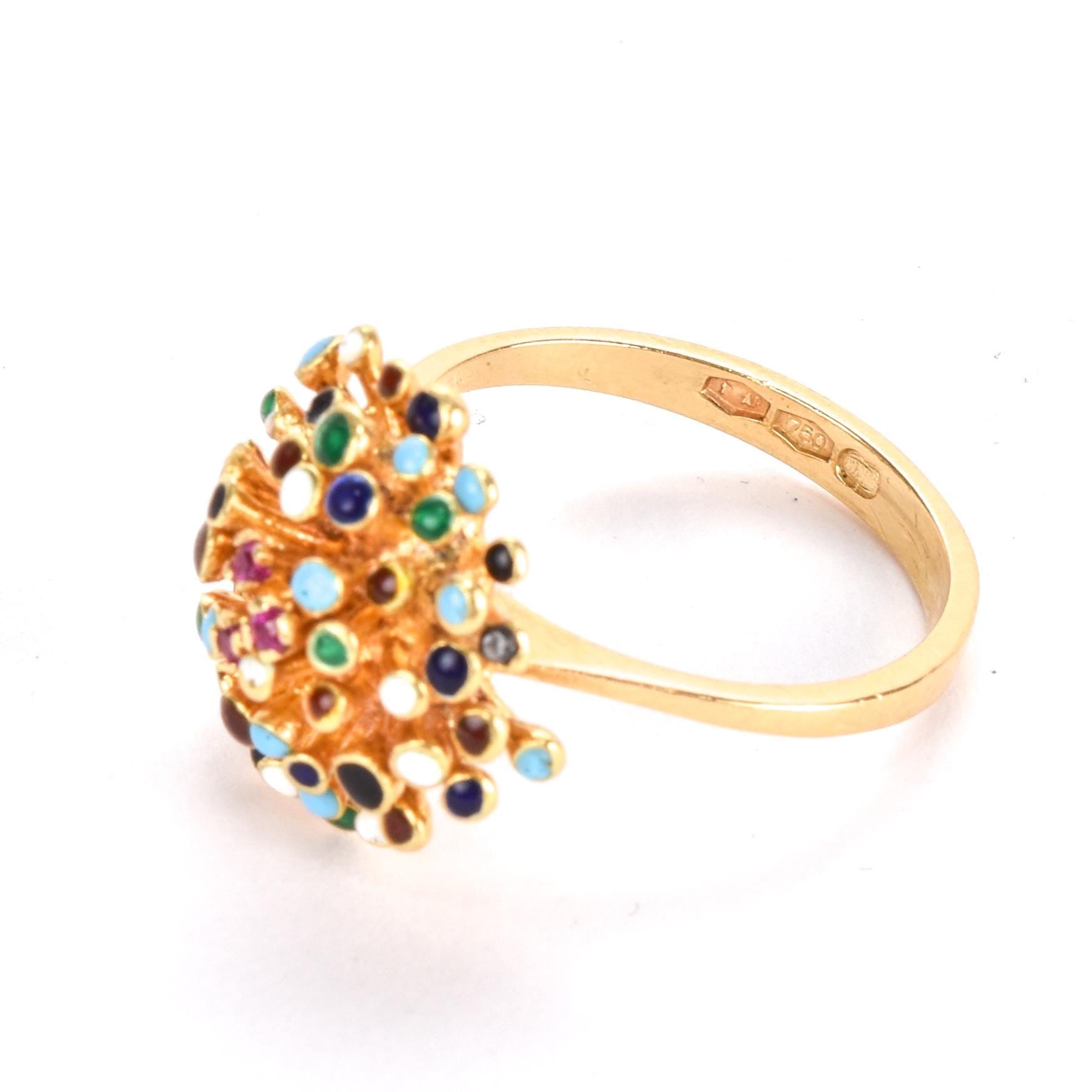 18K Gold, Ruby, and Enamel En Tremblant Ring