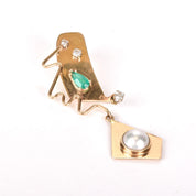 Signed 14K Gold Abstract Earrings with Multiple Gemstones