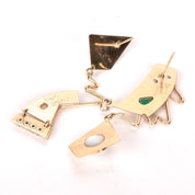 Signed 14K Gold Abstract Earrings with Multiple Gemstones